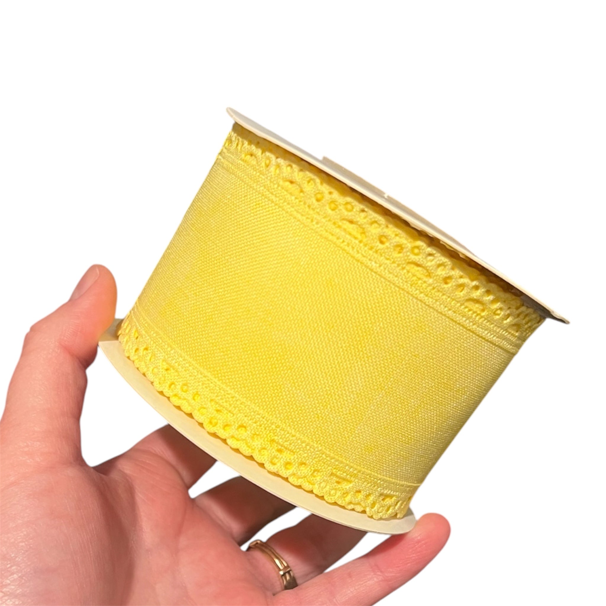 10 yard roll of 2.5" Pale Yellow THICK Canvas Scallop Edge